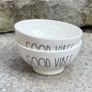 Rae Dunn GOOD VIBES White Melamine Bowls with Black Lettering- Set of 2